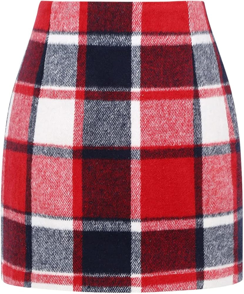 IDEALSANXUN Womens High Waist Plaid Skirt Bodycon Pencil Wool Mini Skirts | Amazon (US)