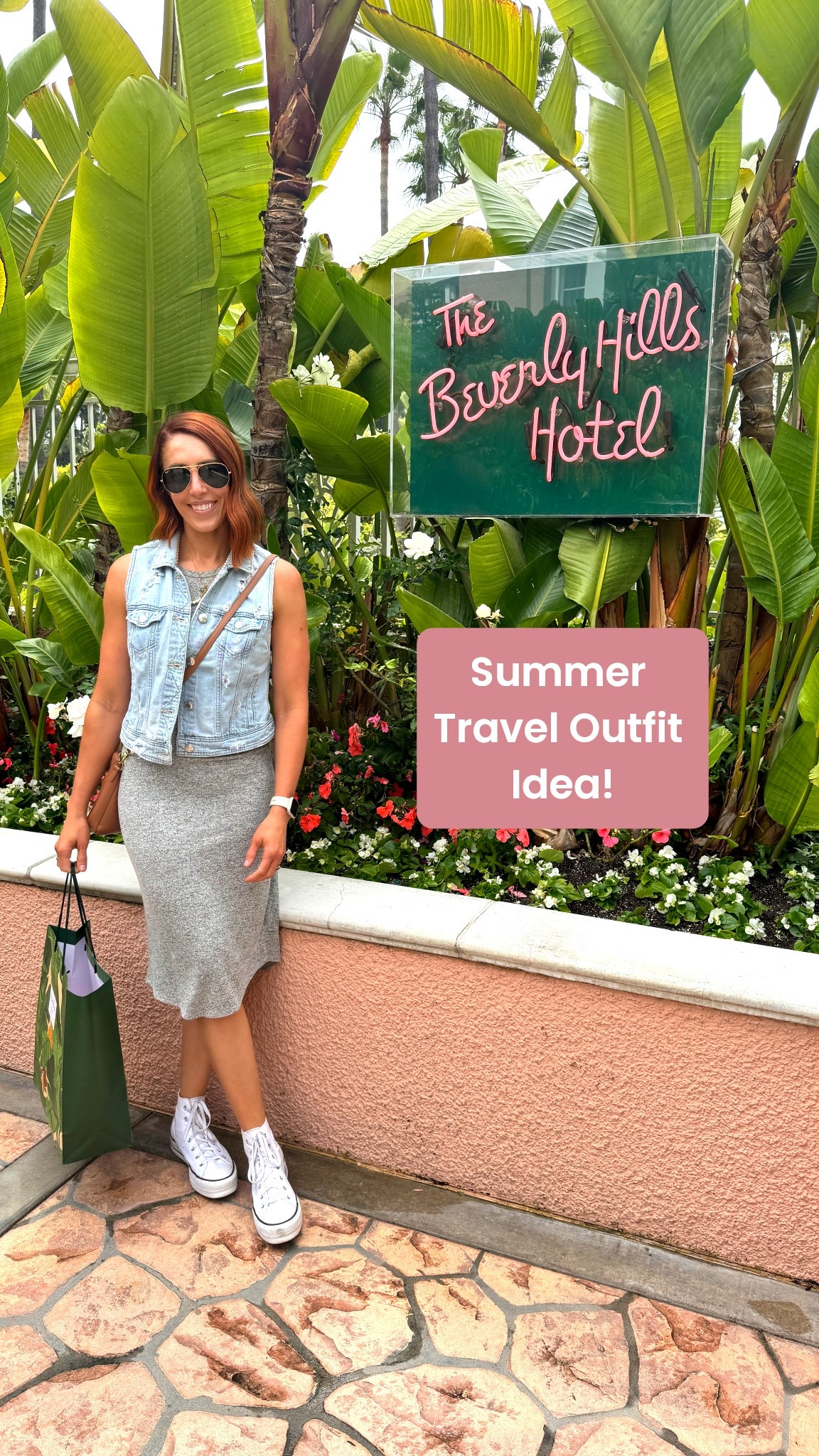 Looking for the ultimate summer travel outfit idea that keeps you comfy without sacrificing style? This look is my go-to for everything from sightseeing to sipping iced lattes on palm-lined patios (hello, Beverly Hills Hotel vibes). I styled a soft, stretchy midi dress that moves with me—whether I’m boarding a flight or wandering through boutiques. Layered with a cropped denim vest for that cool-girl edge and topped off with classic white high-top sneakers, this outfit is both functional and effortlessly cute. Toss on a crossbody bag and some aviators, and you’ve got an easy breezy look that’ll take you from the airport terminal to your destination in style.

#LTKStyleTip #LTKShoeCrush #LTKTravel