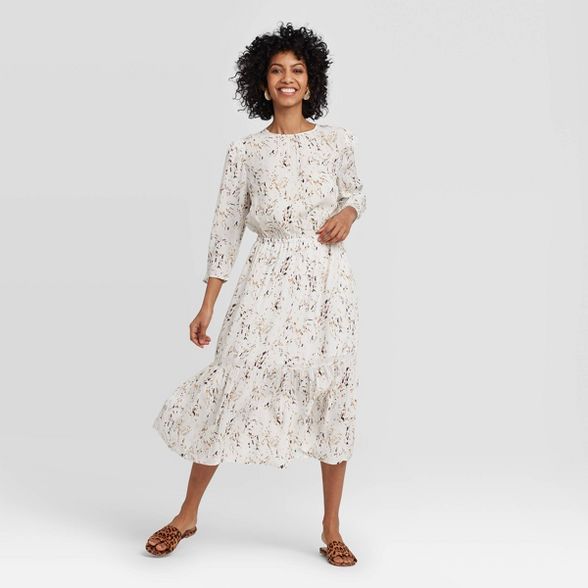 Women's Printed Long Sleeve Crewneck Tiered Midi Dress - A New Day™ | Target