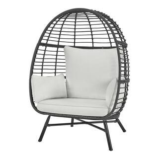 Black Wicker Outdoor Dome Egg Chair with CushionGuard Shadow Gray Cushion | The Home Depot