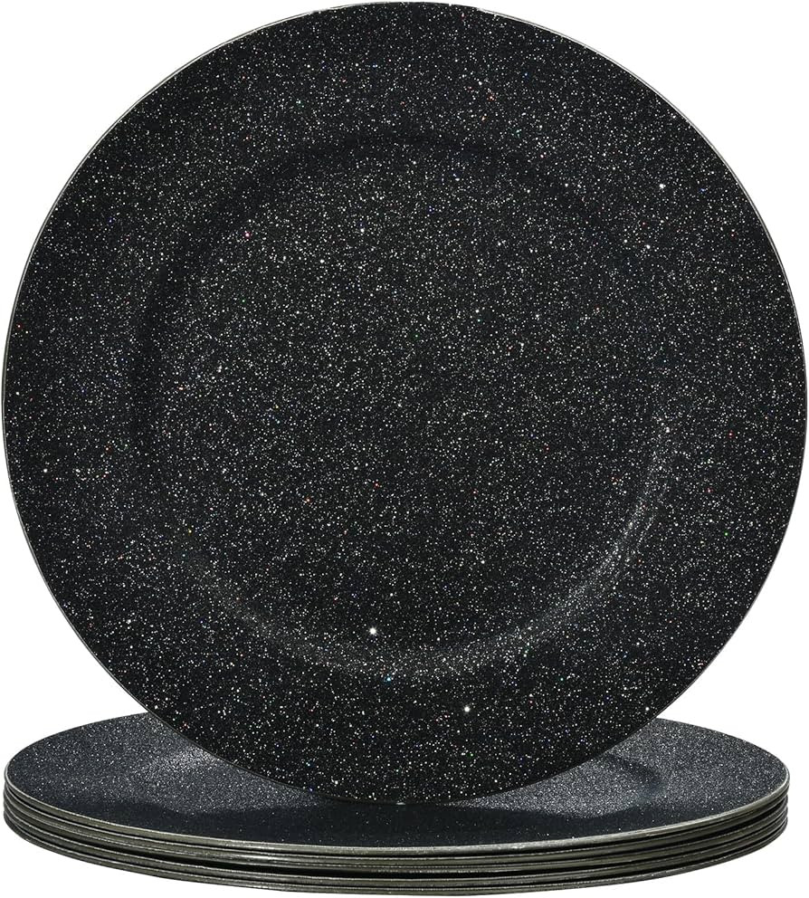 ALINK Black Glitter Charger Plates, 13 Inch Large Round Party Chargers for Dinner Plates, Plastic... | Amazon (US)