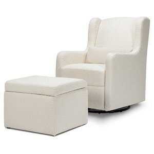 Namesake Adrian Fabric Swivel Glider with Storage Ottoman in White | Cymax