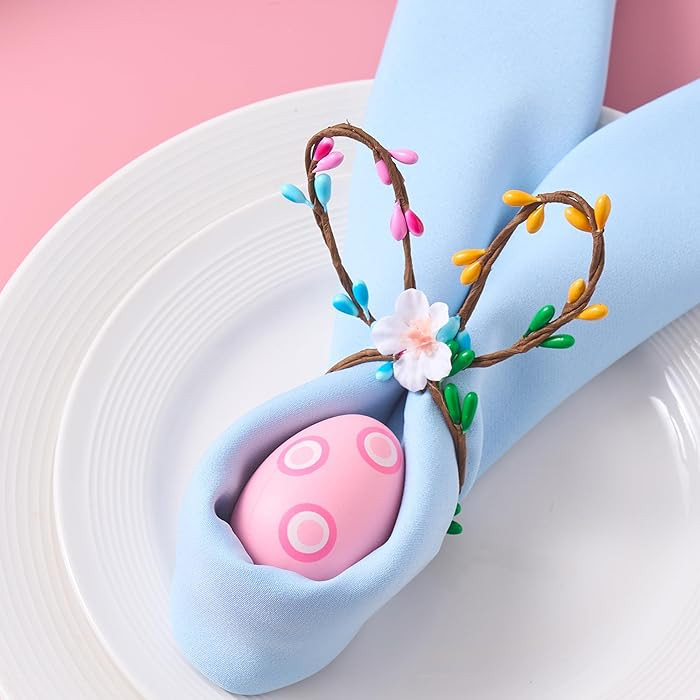 APTWOW Easter Bunny Napkin Rings Set of 6 - Farmhouse Easter Napkin Holder, Spring Flower Napkin ... | Amazon (US)