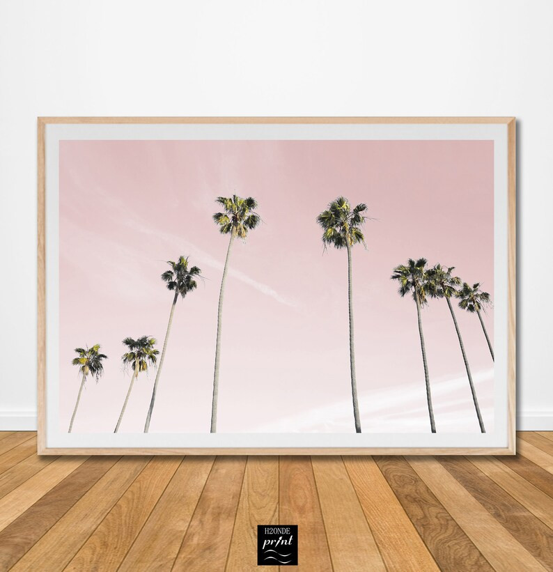 Pink palm tree print photo tropical wall art California | Etsy | Etsy (US)