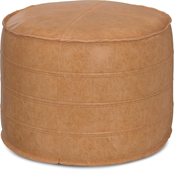 SIMPLIHOME Brody 20 Inch Round Pouf, Distressed Brown | Amazon (US)