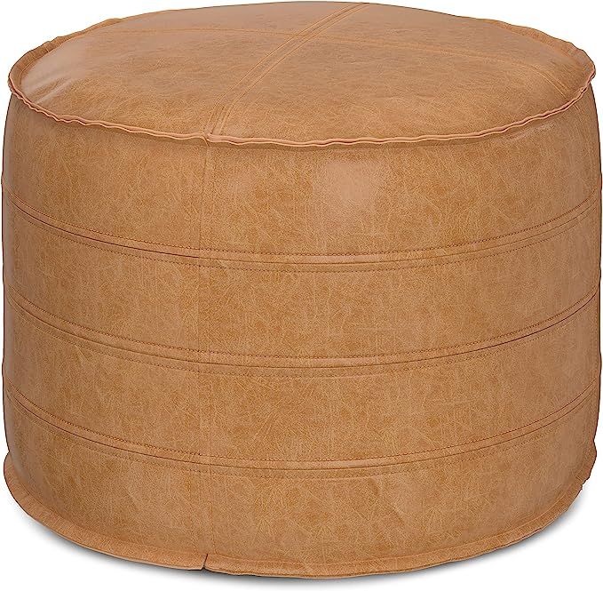 SIMPLIHOME Brody 20 Inch Round Pouf, Distressed Brown | Amazon (US)