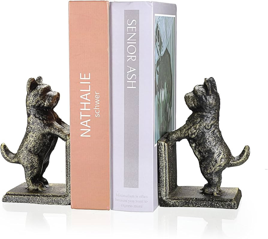 2 Pack Dog Decorative Bookends for Shelf - Cast Iron Book Ends Cute Dog Bookend Support for Home ... | Amazon (US)