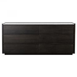 Javion Rustic Lodge White Marble Top Black Acacia Wood 6 Drawer Double Dresser | Kathy Kuo Home