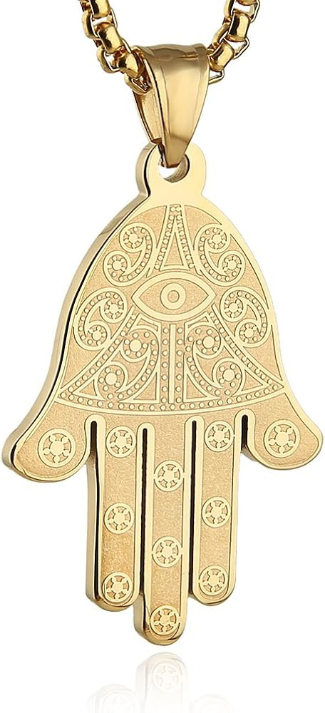 HZMAN Khamsah Stainless Steel Egyptian Eye Fatima Hamsa Hand Pendant Necklace Success and Protect... | Amazon (US)