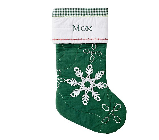 Snowflakes Green Quilted Christmas Stocking | Pottery Barn Kids