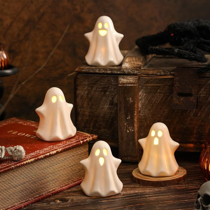 KORMMCO 4PCS Ceramic Ghost Light Up Decor, Ghost Halloween Decor | Amazon (US)
