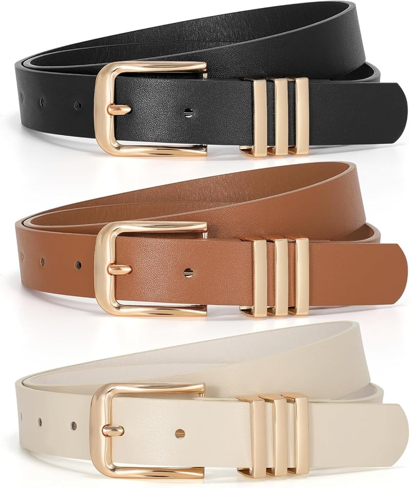 JASGOOD 3 Pack Women's Leather Belts Ladies Fashion Leather Belts for Jeans Pants Dress with Gold... | Amazon (US)