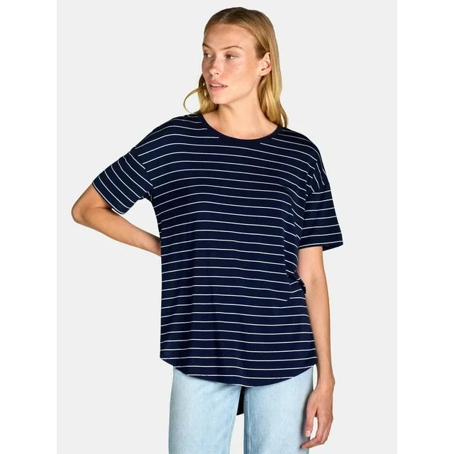 Time and Tru Women's Crewneck Tunic Tee with Short Sleeves, Sizes XS-XXXL | Walmart (US)