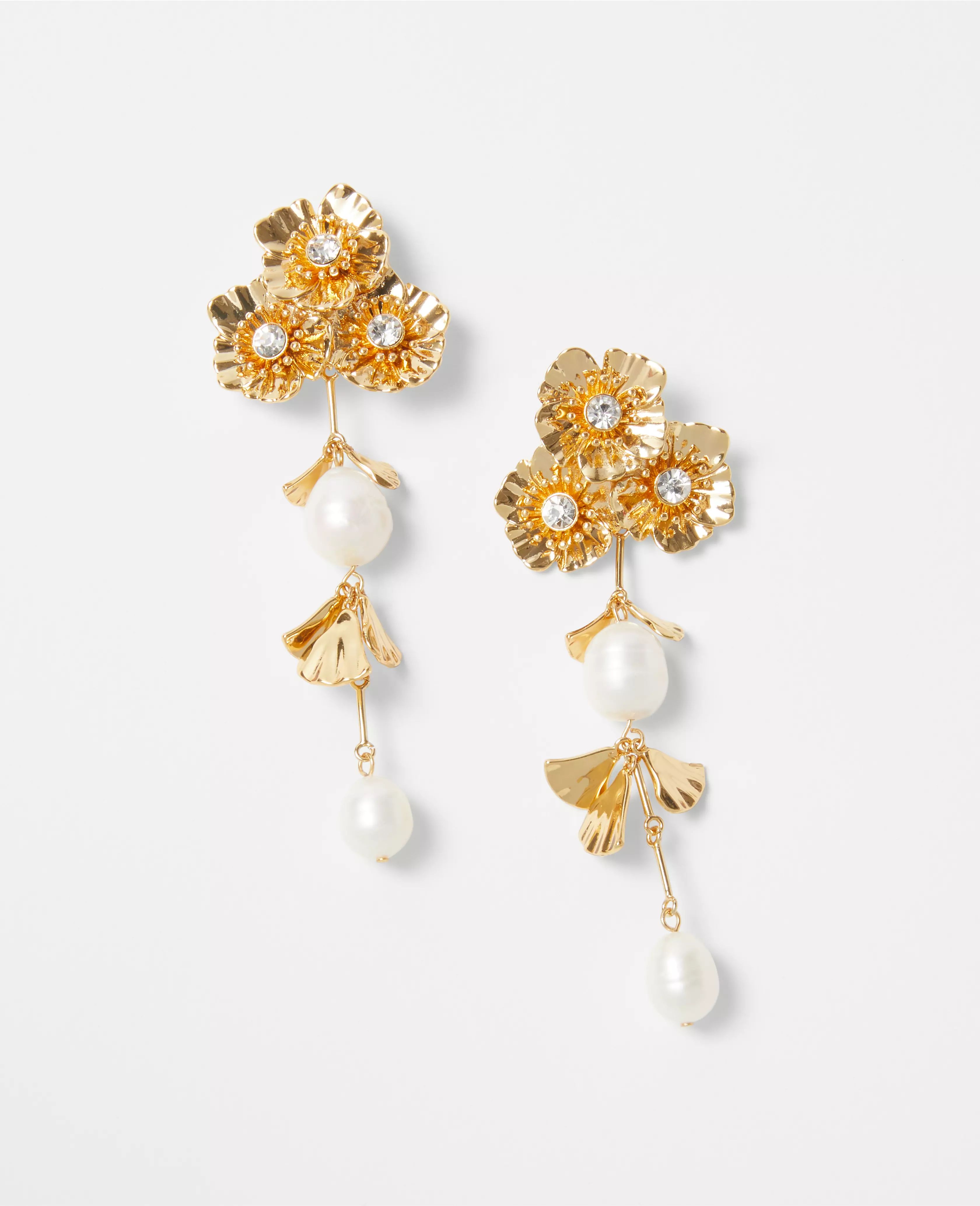Triple Pearlized Floral Drop Earrings | Ann Taylor (US)