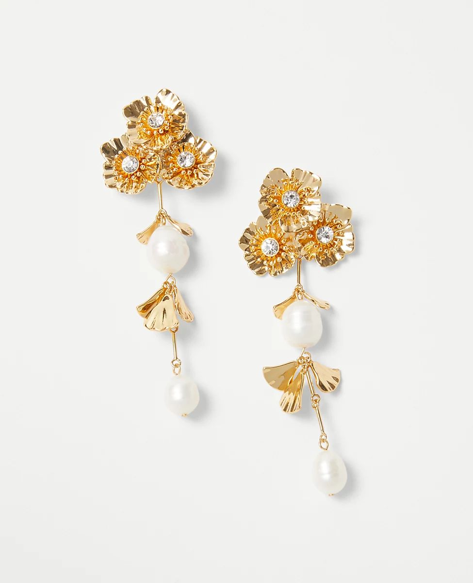 Triple Pearlized Floral Drop Earrings | Ann Taylor (US)