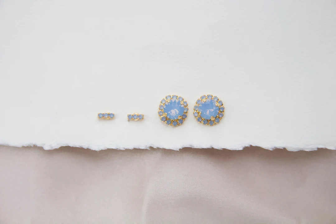 Something Blue Earrings, Bar Stud Earrings and Halo Stud Earrings - Etsy | Etsy (US)
