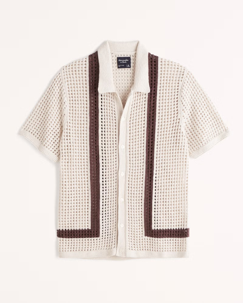 Crochet Border Stripe Button-Through Sweater Polo | Abercrombie & Fitch (US)