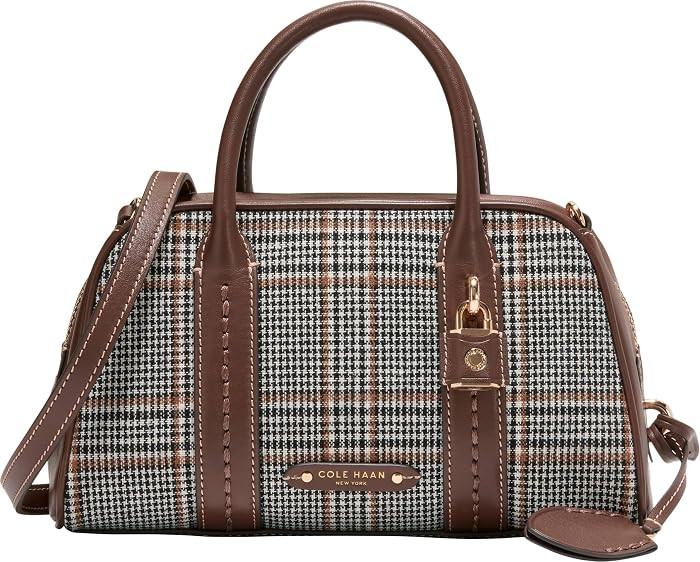 Cole Haan Women's Lockheart Small Satchel, Dark Cuoio Plaid Print | Amazon (US)