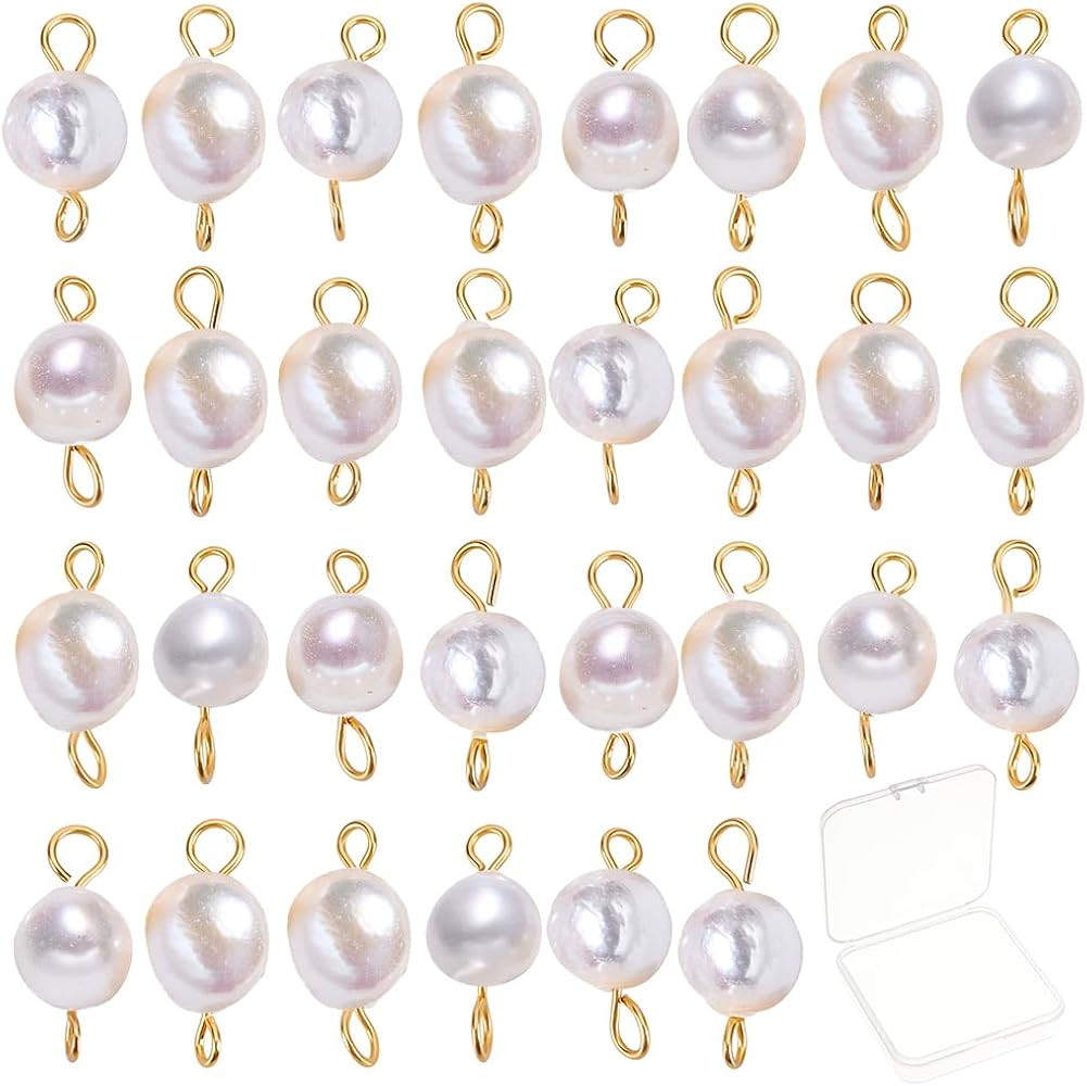 SUNNYCLUE 1 Box 30Pcs Natural Freshwater Pearl Beads Double Loop Links Connectors Baroque Pearls ... | Amazon (US)