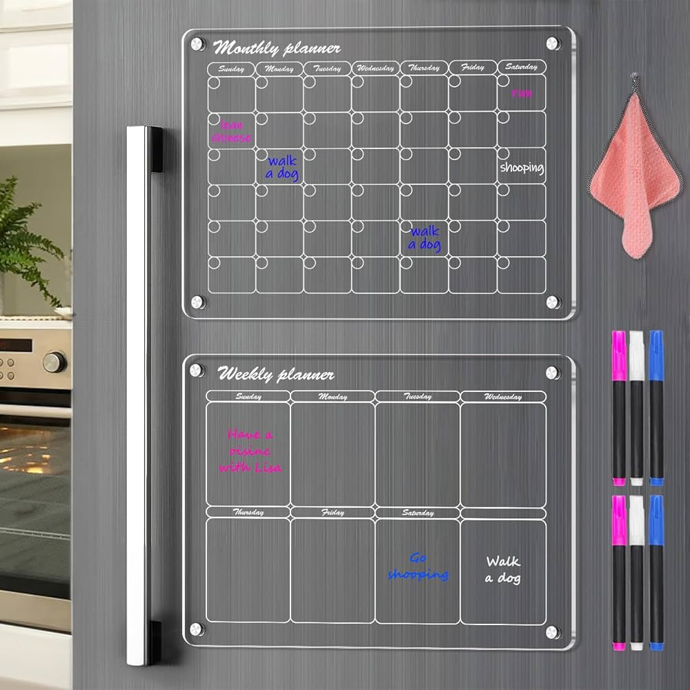 Acrylic Magnetic Fridge Dry Erase Calendar Board, 16"x12" Magnetic Monthly and Weekly Dry Erase W... | Amazon (CA)