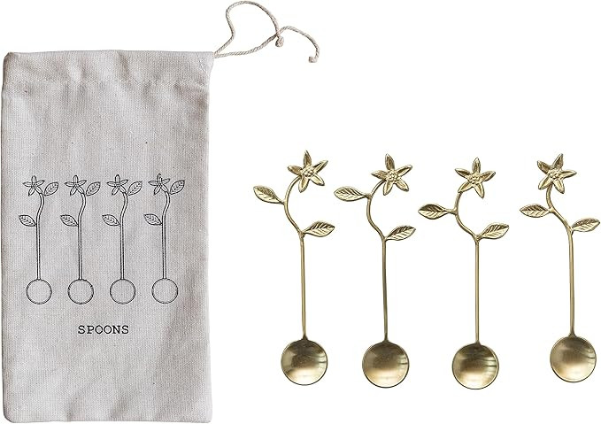 Creative Co-Op 5.35 Stainless Steel and Brass Spoons for Kitchen with Flower Handles and Drawstri... | Amazon (US)