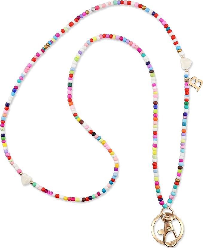 Colorful Beaded Teacher Lanyard For Women With Initial Letter Trendy Cute Badge Holder Neck Lanya... | Amazon (US)