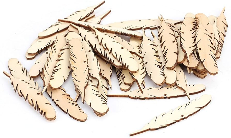 50 Pcs Feather Wood, Wooden Feather Shape Embellishment Crafts for Weddings Party DecorationUnfin... | Amazon (US)