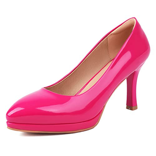 XIEDA Women's Pink Heels Pointed Toe High Heel Pumps Shoes (8.5, Hot Pink) | Amazon (US)