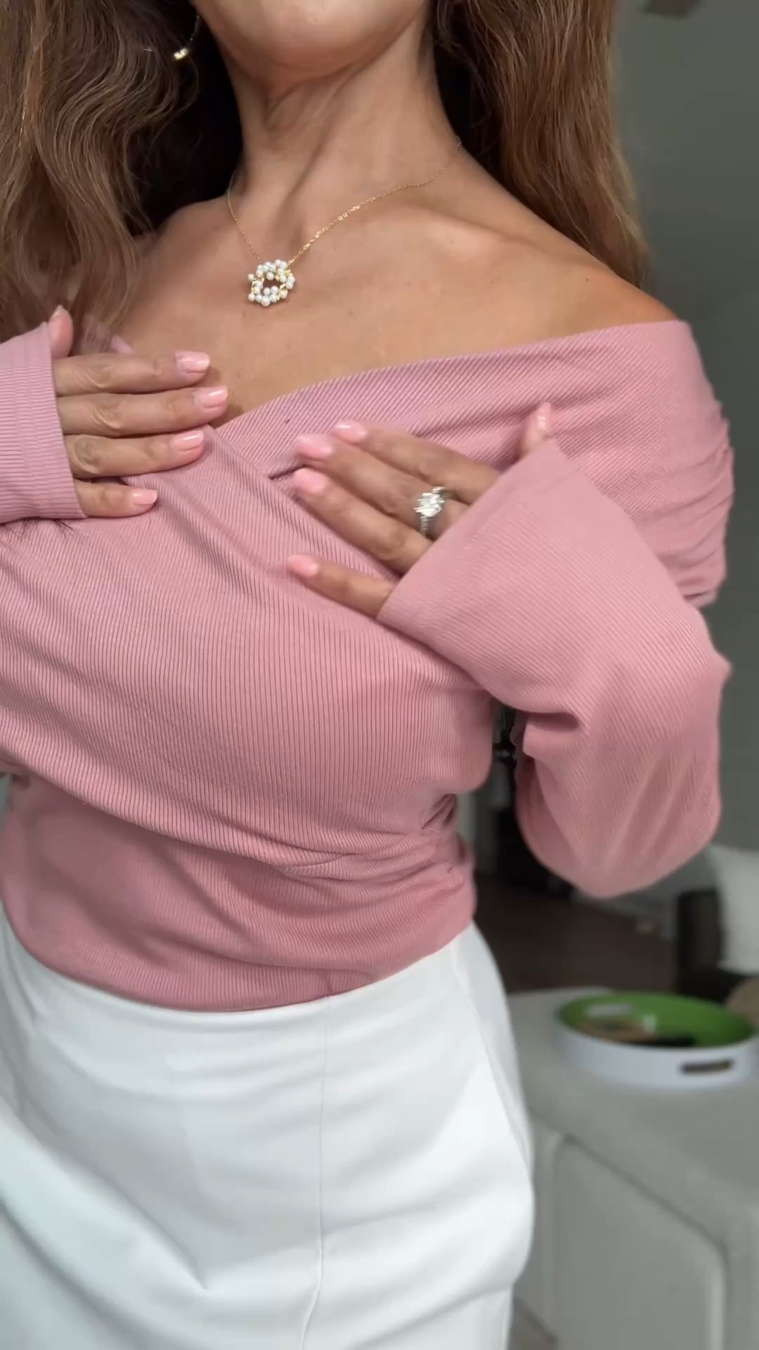 Long sleeves off shoulder top in dusty pink | in wearing size small

#LTKootd #LTKgrwm