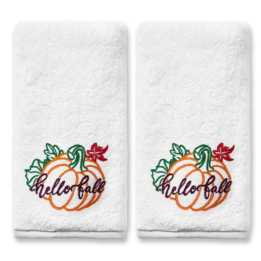 Fall Hand Towels for Bathroom Set of 2, Pumpkin Decor Embroidered Hello Fall Pattern, Autumn Leav... | Amazon (US)