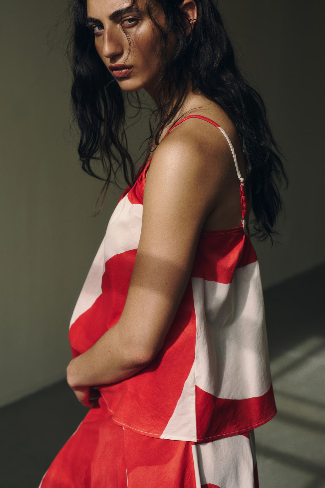 Flared Cotton Strappy Top - Red/patterned - Ladies | H&M US | H&M (US + CA)