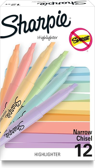 Sharpie Pocket Highlighters, Mild Pastel Colors, Assorted, Chisel Tip, 12 Count - School, Home, a... | Amazon (US)