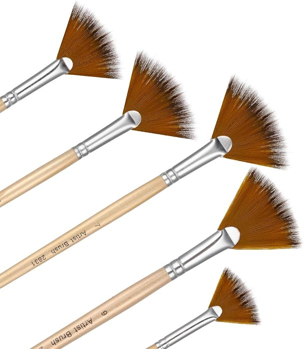 Prasacco 5 Pieces Fan Brush for Painting, Oil Acrylic Paint Brushes Artist Fan Brushes Nylon Hair... | Amazon (US)
