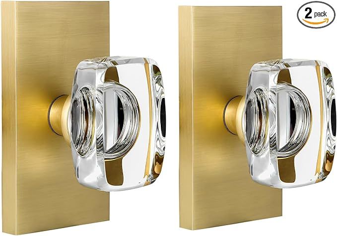 HIEMEY Satin Brass Glass Dummy Door Knobs Interior, Inactive Crystal Half-Dummy Gold Door Knobs f... | Amazon (US)