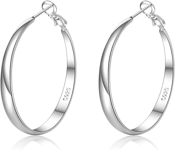 Senteria Sterling Silver Hoop Earrings for Women Hypoallergenic 925 Sterling Silver Large Hoop Ea... | Amazon (US)