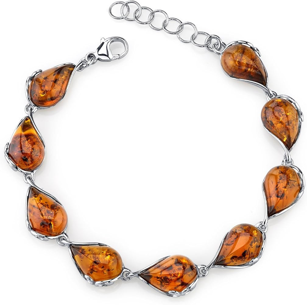 PEORA Genuine Baltic Amber Teardrop Tennis Bracelet for Women 925 Sterling Silver, Rich Cognac Co... | Amazon (US)