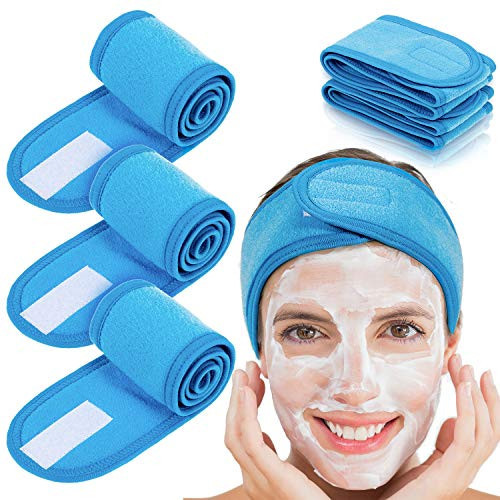 Whaline 4 PCS Spa Headband, Make up Hair Band, Stretch Terry Cloth Headband for Sport Yoga Shower (Blue) | Amazon (US)