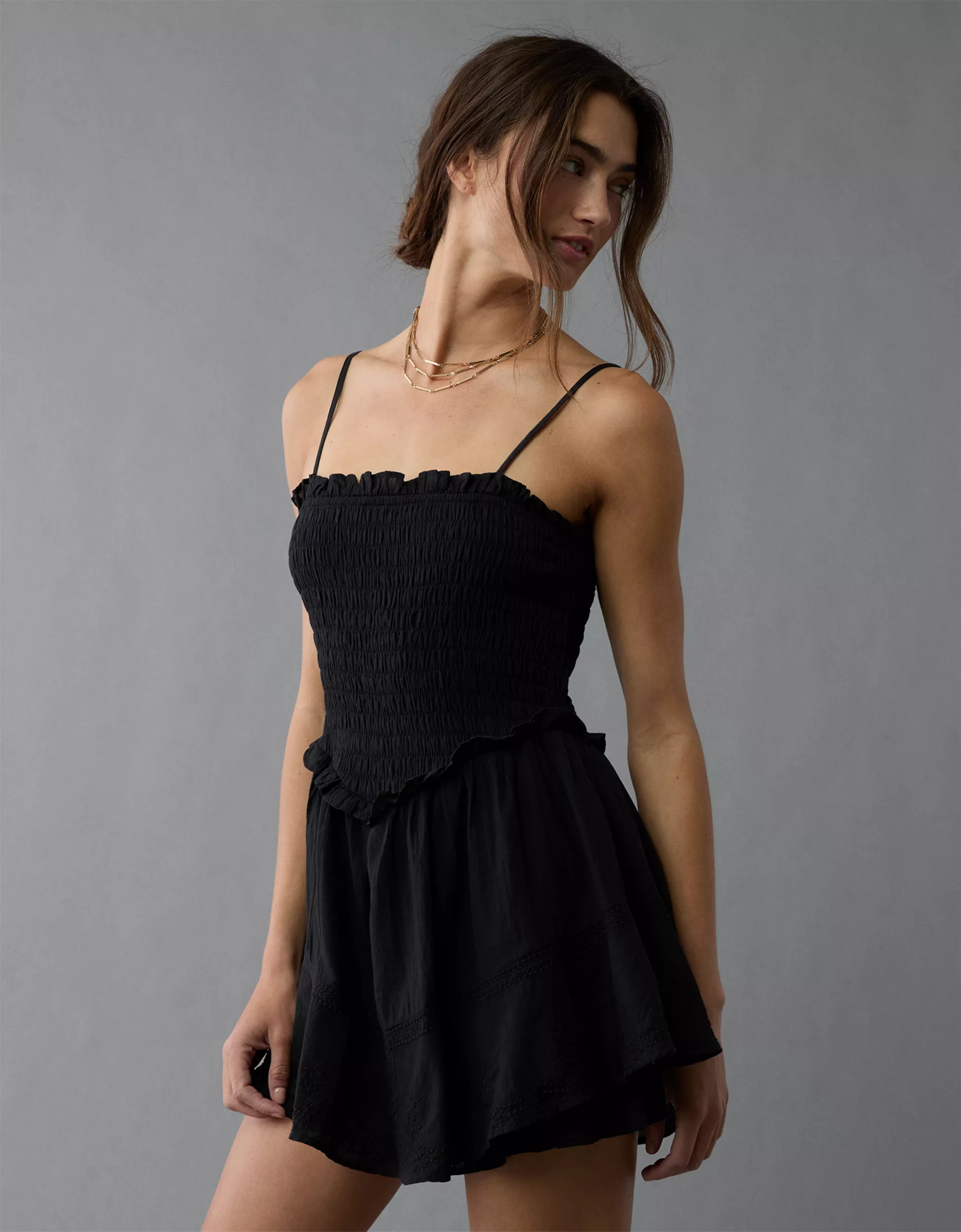 AE Bella Ruffle Tiered Romper | American Eagle Outfitters (US & CA)