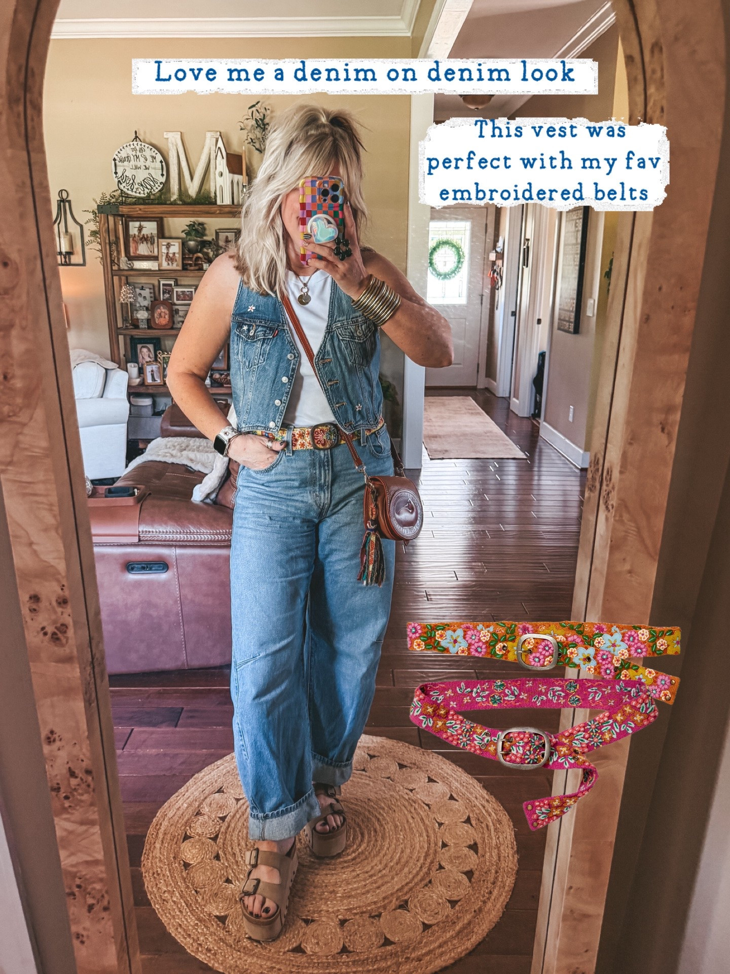 Denim on denim and this flower embroidered denim vest is adorable! I also love these jeans and the belt added a pop of color. 🌸
Vest M
Jeans sized up 
Sandals true to size

#LTKootd #LTKOver40