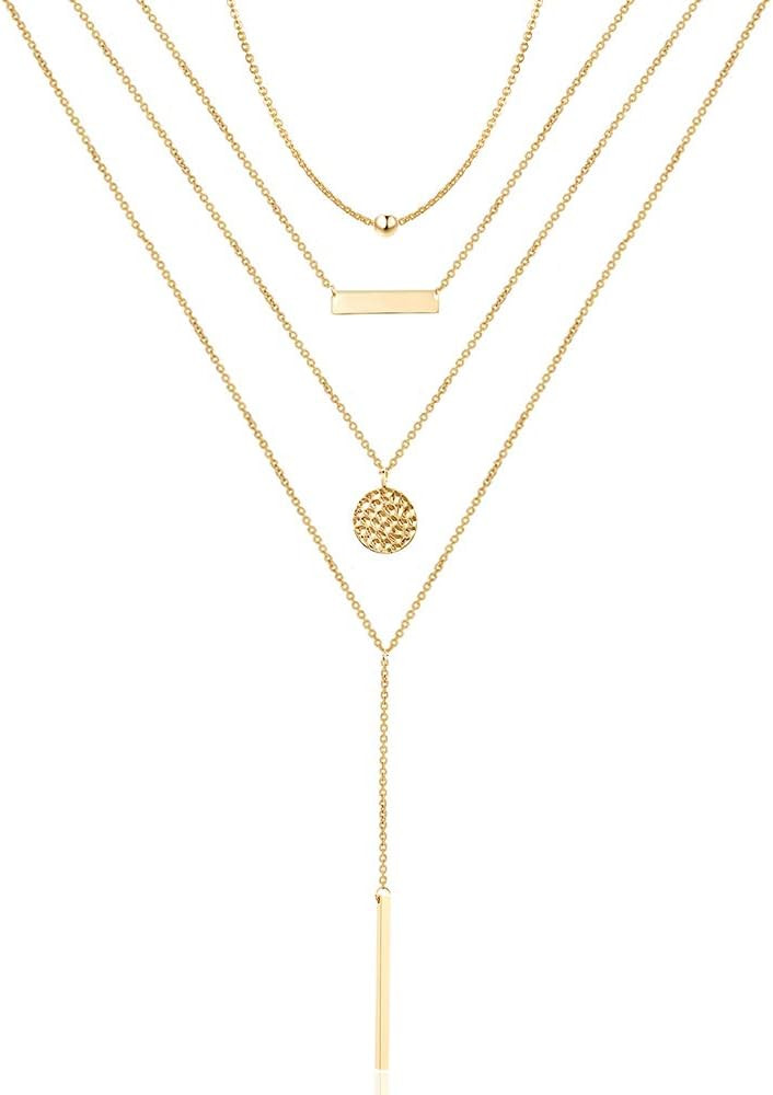 Turandoss Dainty Layered Choker Necklace, Handmade 14K Gold Plated Y Pendant Necklace Multilayer ... | Amazon (US)