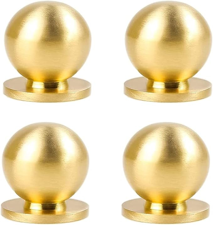 RZDEAL 4pcs Round Solid Brass Pulls Cabinet Drawer Gold Knobs Modern Handles Knobs(1-1/8"x1-3/16/... | Amazon (US)