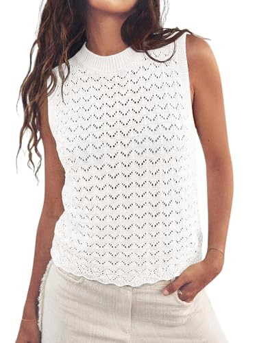 Fisoew Womens Summer Knit Sweater Vest Sleeveless Crochet Tank Tops Hollow Boho Beach Vacation Co... | Amazon (US)