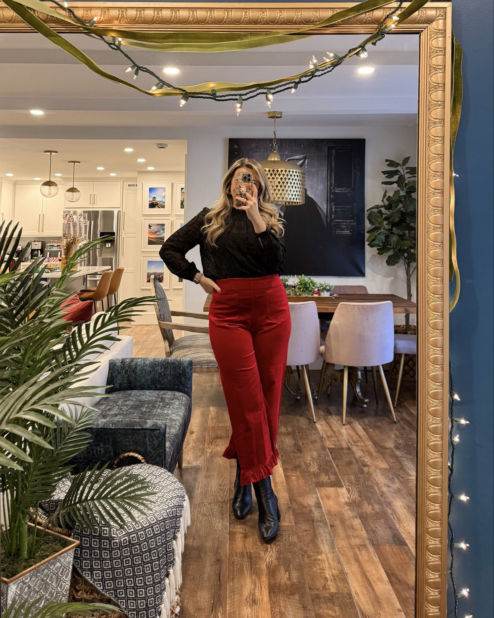 red velvet ruffle bottom pants, true to size, they run smaller than the other colette pants. Holiday outfits I swear by in my late 30s. holiday outfits womens, christmas outfit women, holiday party outfit, christmas party outfit 

 

#LTKHoliday #LTKootd #LTKMidsize