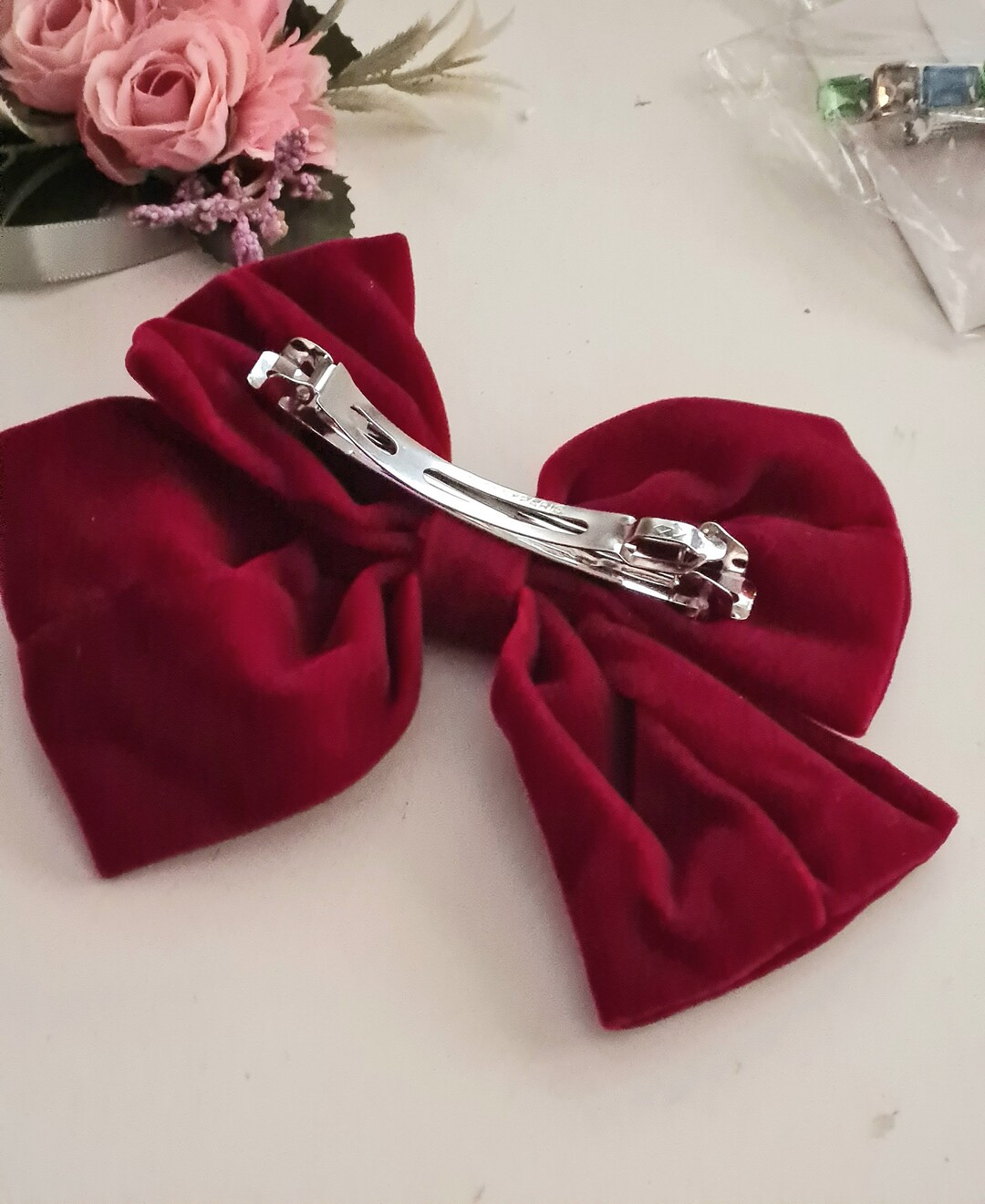 Large Velvet Red Bowhigh Quality Christmas Bow Barrette - Etsy UK | Etsy (UK)