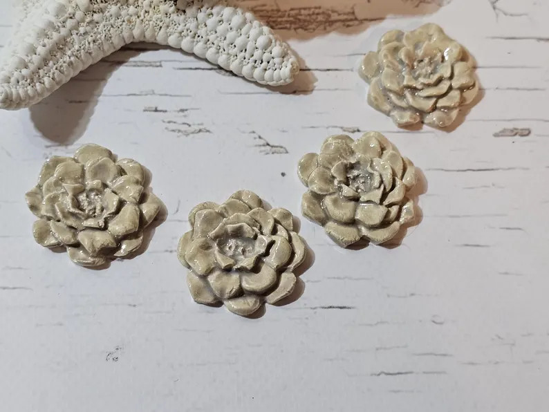 Succulent Plant Flowers Mosaictiles Set of 4 Toasty Beige Handmade - Etsy | Etsy (Global)