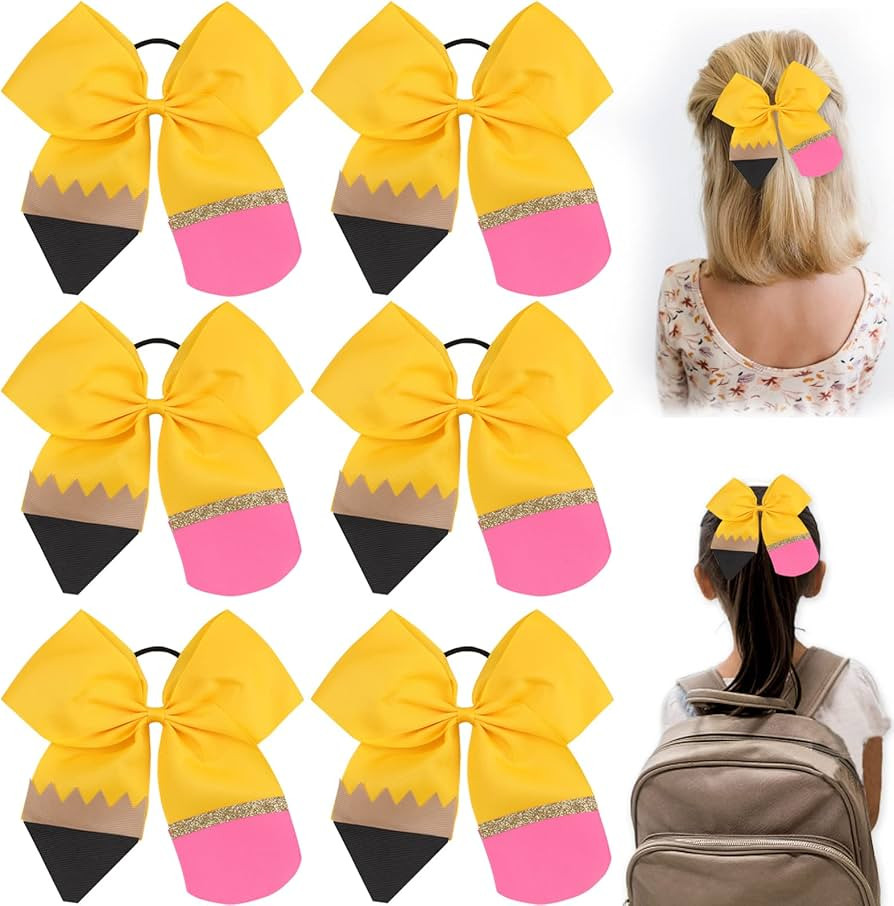 OAOLEER Back to School Hair Tie, 6PCS Yellow Grosgrain Ribbon Pencil Cheerleading Hair Large Bows... | Amazon (US)
