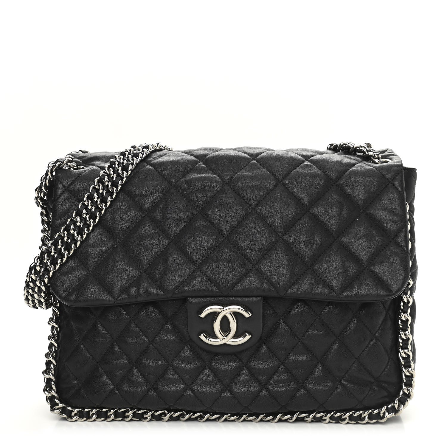 CHANEL Washed Lambskin Quilted Maxi Chain Around Flap Black | FASHIONPHILE (US)