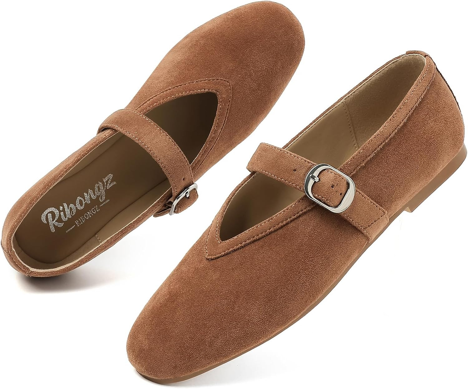 RIBONGZ Women's Flats Foldable Ballet Mary Jane Round Toe Dress Shoes | Amazon (US)