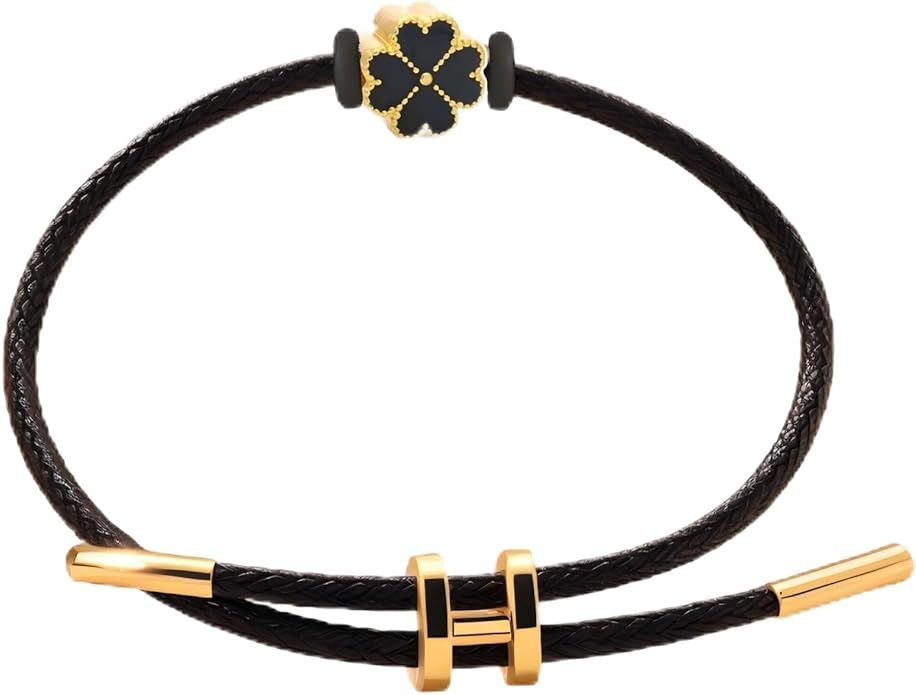 MuPine 18k Gold-Plated Adjustable Charm Bracelet for Women & Men,H-Shape Buckle,Titanium Steel Wi... | Amazon (US)