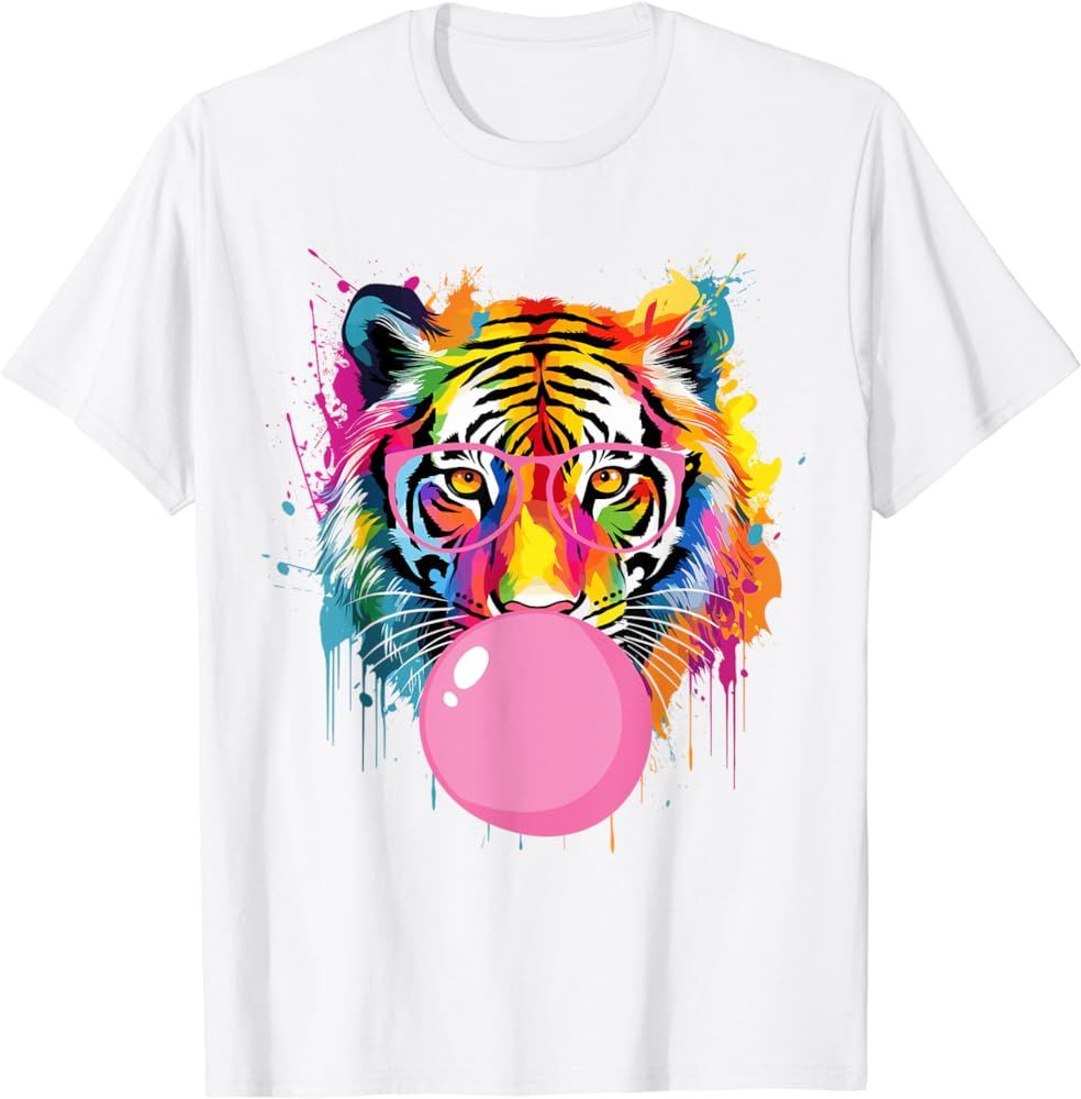 Cool Big Tiger Bubble Gum Coloring Glasses Mama Women Lover T-Shirt | Amazon (US)